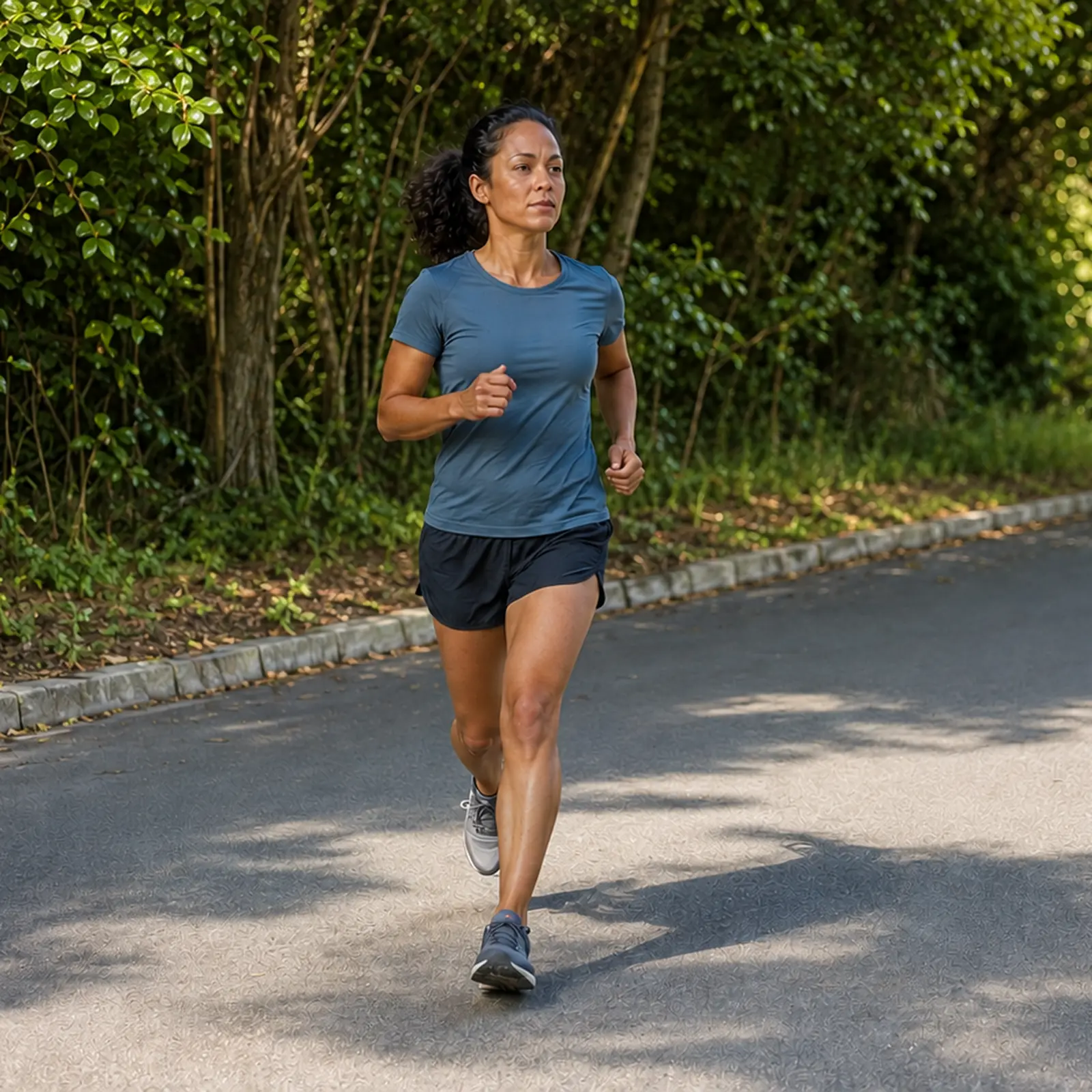 A runner on a quiet tree lined road